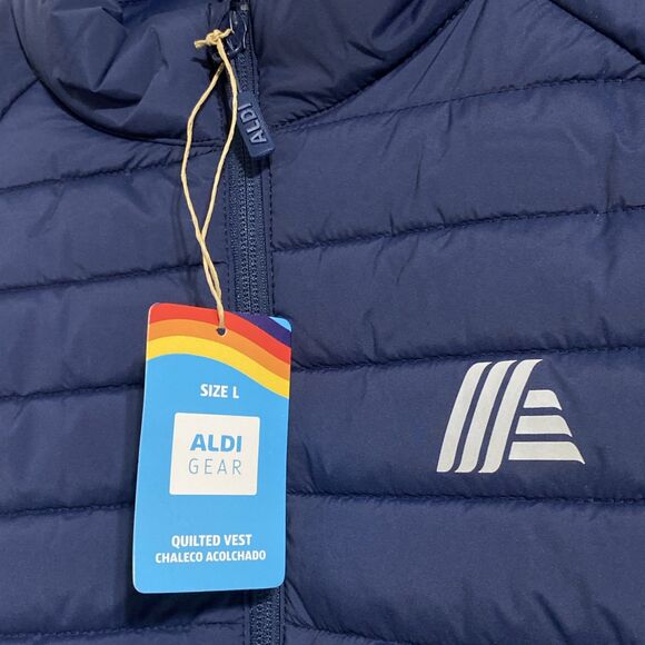 ALDI GEAR 2025 Men's L Blue Quilted Puffer Vest Pockets Logo Sleeveless NEW - Picture 4 of 9